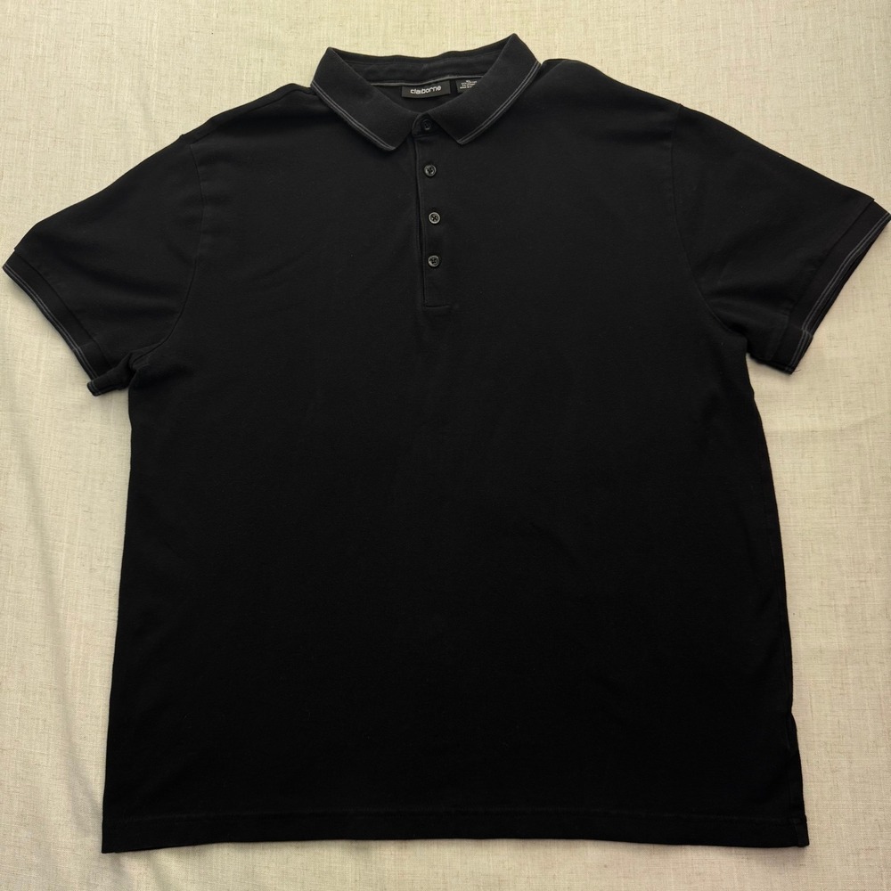 Claiborne Polo Shirt Mens XL Black Tipped Collar Short Sleeve Stretch Cotton